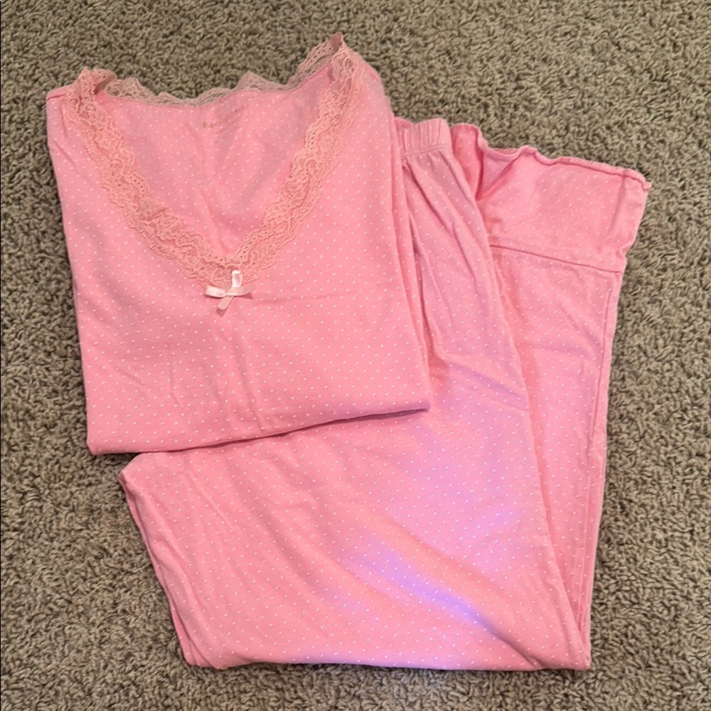 kate spade Pink Lace Trim Polka Dot Pajama Set